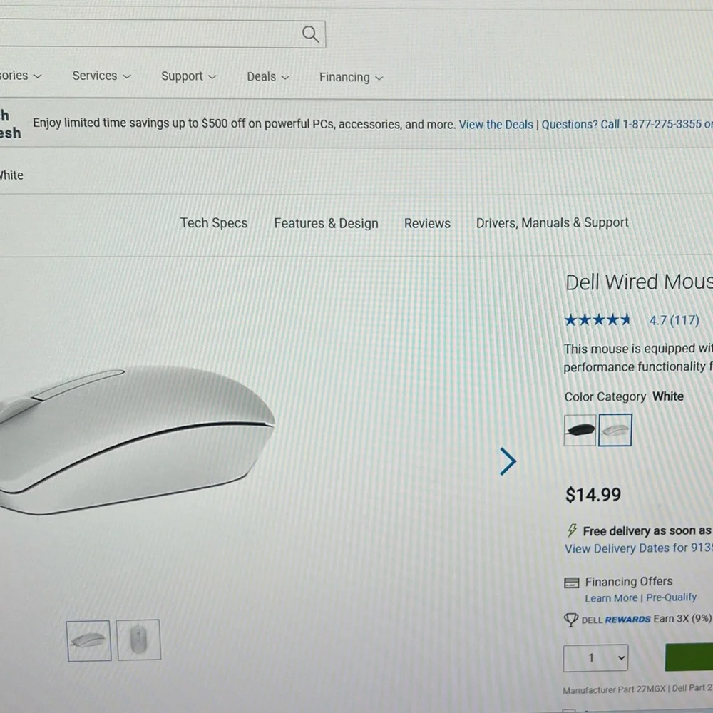Dell wired mouse white
